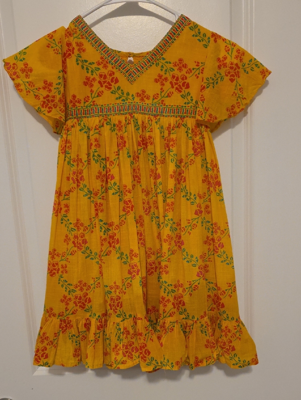 Embroidererd  Ruffle hem Cotton Girls Dress